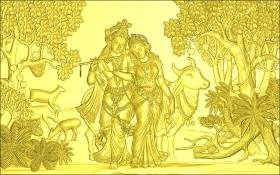 Radha Krishna in Van With Cow